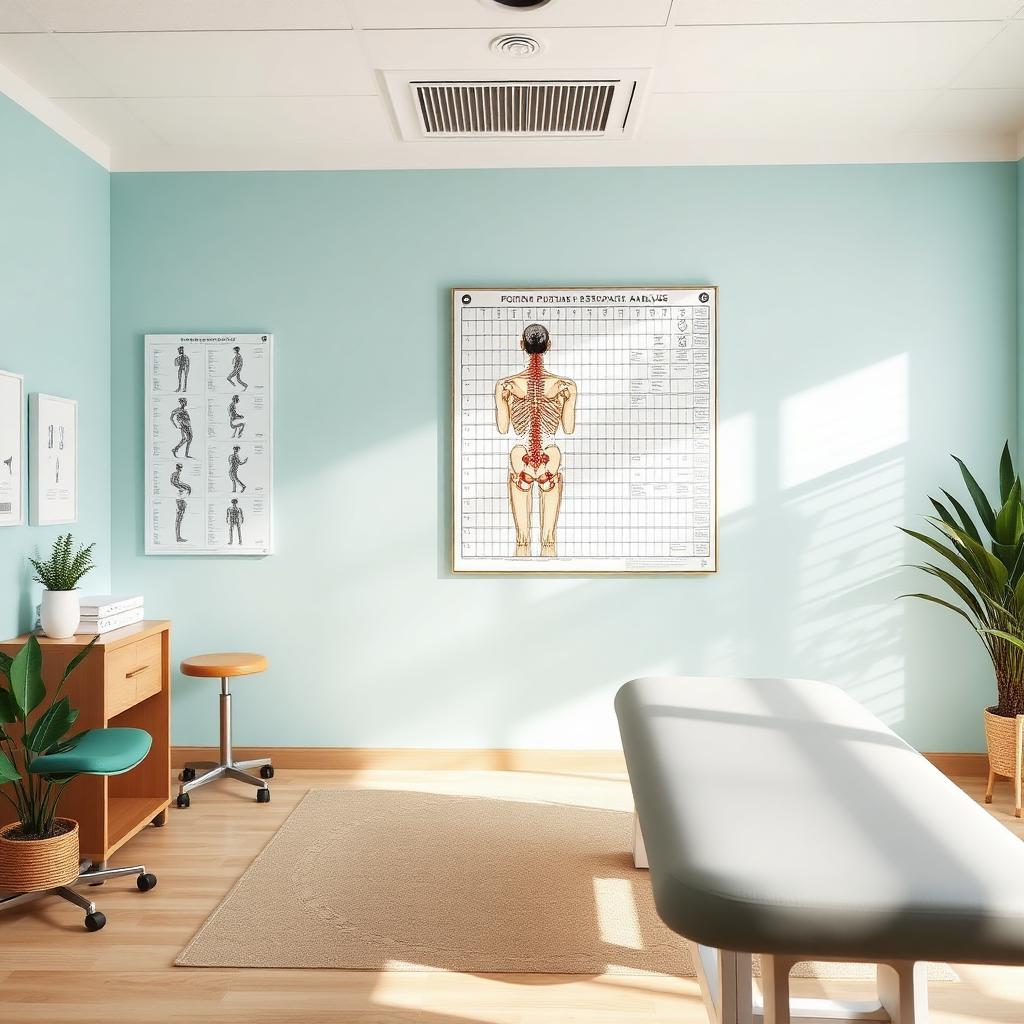 Chiropractic exam room with a posture analysis chart
